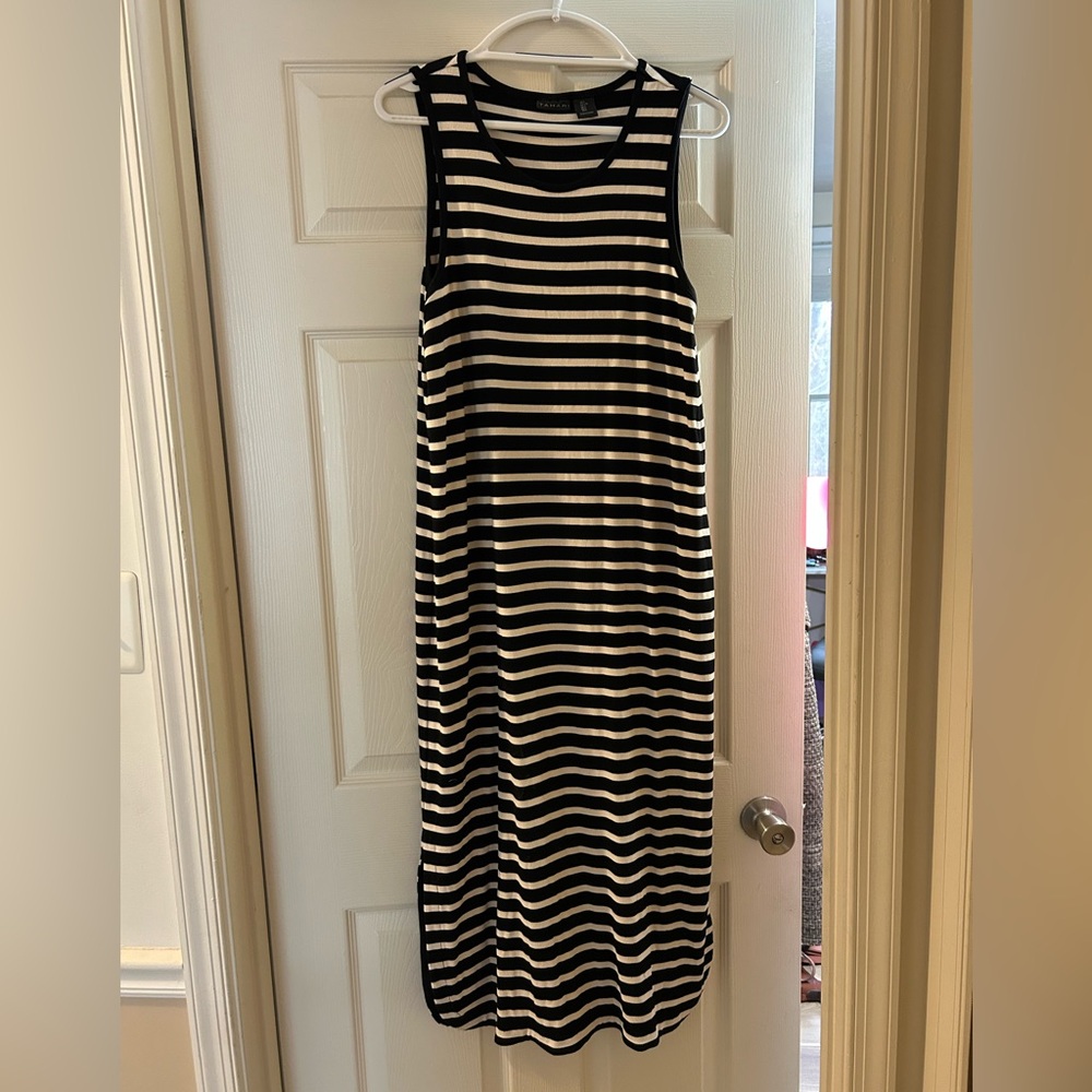 Tahari Black and White Striped Maxi Dress